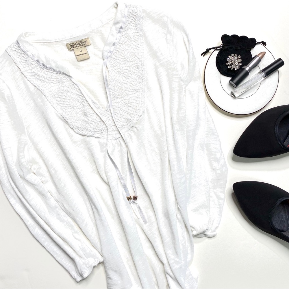 Lucky Brand Bohemian White Tie Blouse Med